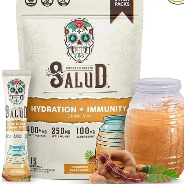 Salud 2-in-1 Hydration Packets + Immunity Electrolytes Powder, Tamarindo - Agua Fresca Drink Mix, Elderberry, Dairy & Soy Free, Non-GMO, Gluten Free,