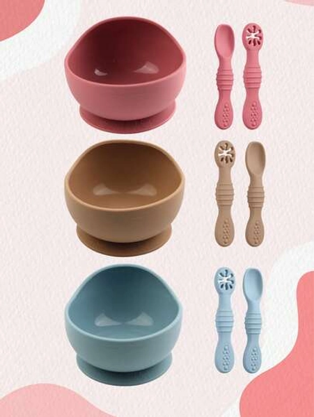 3 pièces Bol d'alimentation et tapis de bébé et tout-petit en silicone, bol d'alimentation anti-chute et anti-brûlure pour bébé, pour un usage quotidien