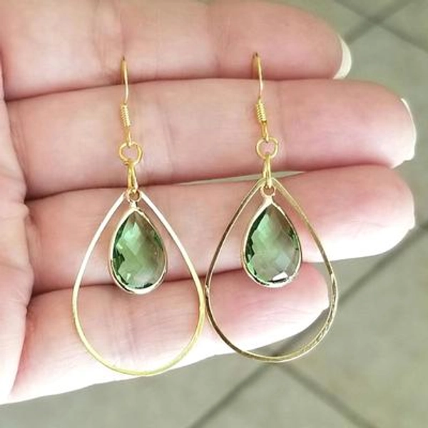 14k Gold Peridot Dangle Earrings, Teardrop Peridot Earrings, Green Gemstone, Peridot Jewelry, August Birthstone