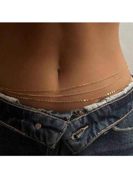 17KM 3pcs Simple Chain Waist Chain For Women, Perfect For Daily Wear And Vacation Dating