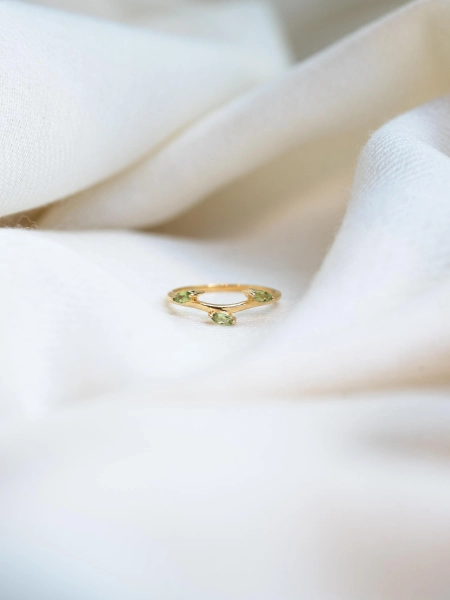 Leaf Peridot Ring, 24K Gold Vermeil on 925 Sterling Silver, Natural Green Gemstones, August Birthstone, Handmade Jewelry, Gifts For Her