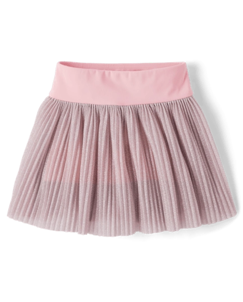 The Children's Place Girls Shimmer Pleated Mesh Skort | Size 2XL (16) | Pink | Polyester/Nylon/Spandex