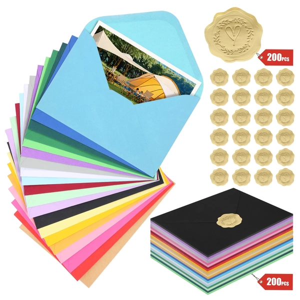 200 Pack 4x6 Envelopes in 20 Assorted Colors, 110gsm Colored Invitation Envelopes with Gold Stickers for Wedding, Baby Shower and Greeting Cards - Walmart.com
