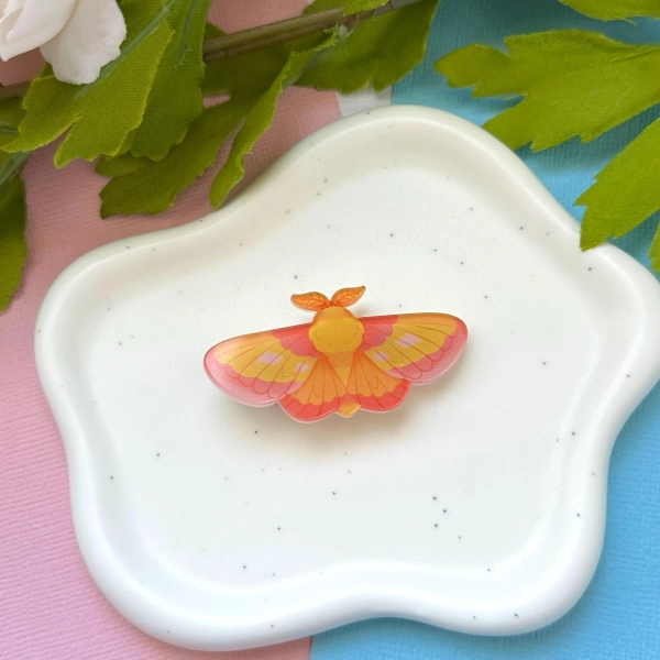 Rosy Maple Moth Acrylic Hair Clip