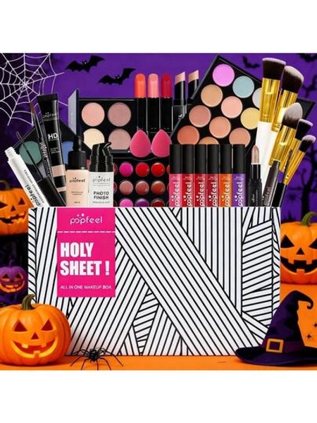 All-In-One Makeup Set Holiday Gift | Full Makeup Kit For Women Essential Starter Bundle Include Eyeshadow Palette Lipstick Blush Cream Concealer Face Powder Eyeliner Mascara Lipgloss Brush
