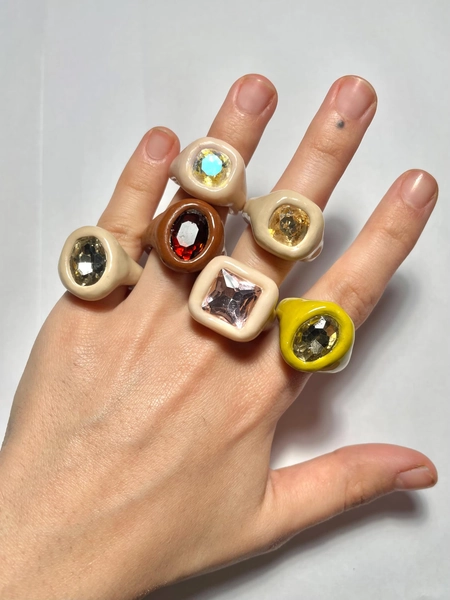 Polymer Clay ring with Crystals - chunky fashion statement rings handmade pop rings