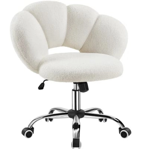 Yaheetech Boucle Upholstered Rolling Makeup Vanity Chair, White