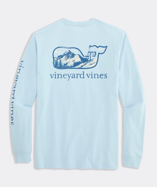 Ski Mountain Scenic Whale Long-Sleeve Pocket Tee