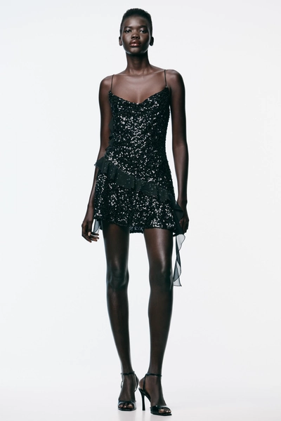 SEQUINNED RUFFLE MINI DRESS