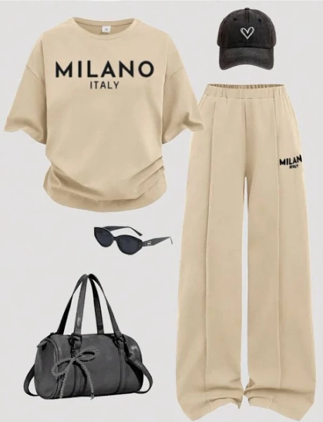 SHEIN Teens Oversized Letter Graphic Two-Piece Set