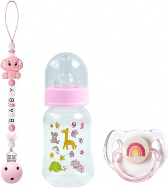 NewSCOM Reborn Baby Doll Accessories Set - Rainbow Magnetic Pacifiers & Removable Reusable Baby Doll Bottles With Silicone Pacifier Clips For Reallife