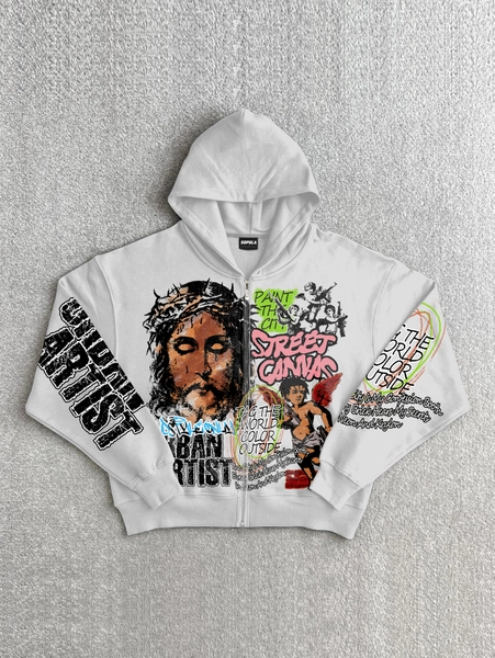 Jesus Religious Graffiti Graphic Zippered Hoodie