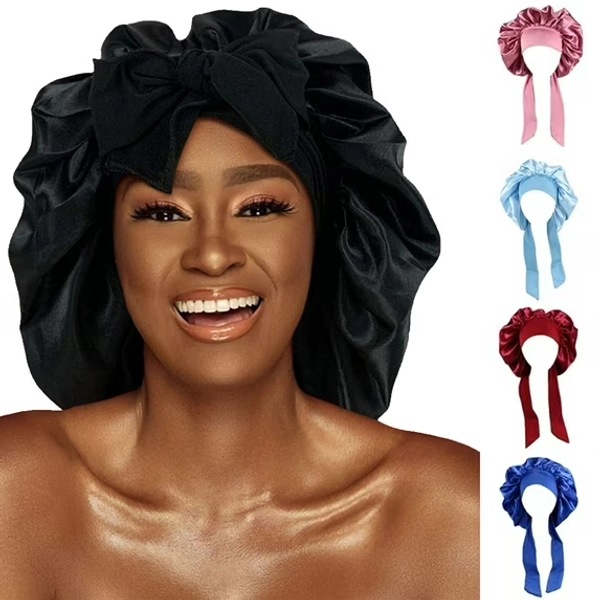 Silk Bonnet - Satin Bonnet, Hair Bonnet for Sleeping Night Sleep Hat with Tie Band - Bonnet with Head Wrap for Women Natural Hair