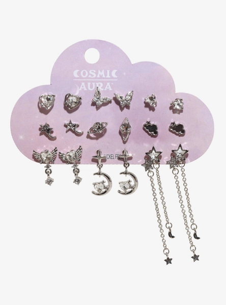 Cosmic Aura Star Winged Heart Stud Earring Set