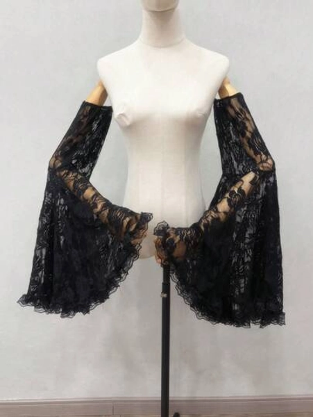 1pc Black Lace Puff Sleeve Lace Trim Dark Gothic Bride Sleeve Decor Set Autumn Accessories