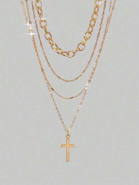 ROMWE Goth 4pcs Set Fashionable Punk Style Cross Pendant Necklaces