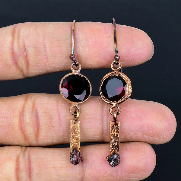 Garnet Gemstone Earrings Drop & Dangle Earrings Copper Electroformed Earrings Bohemian Jewelry Garnet Birthstone Jewelry Gift For Love