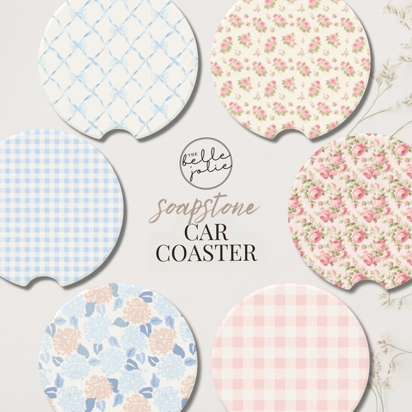 Floral Car Coaster Grandmillennial Chinoiserie Floral Car Cup Holder Insert Trendy Car Accessory Preppy Cute Car Decor Gift for Flower Lover