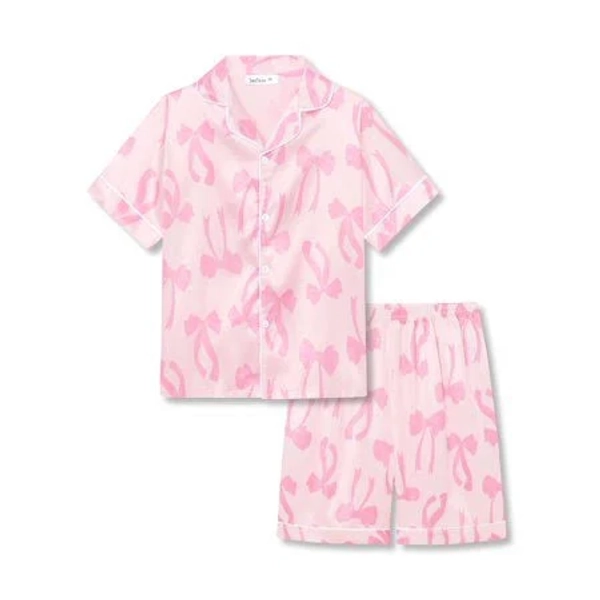 2-Piece Silky Satin Pajama with Bow Coat