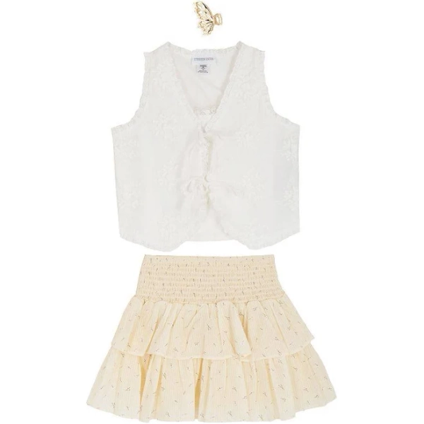 Rare Editions Girls' Floral Vest, Cami, and Skort Set