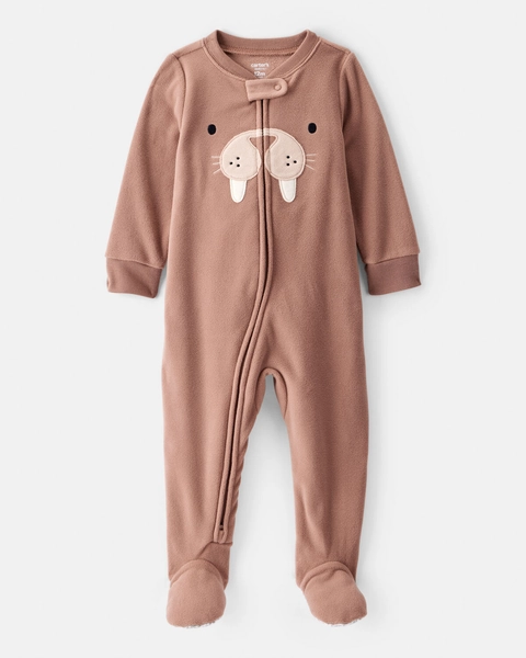 Carter's | Baby Boy Walrus Loose Fit 2-Way Zip 1-Piece Pajamas | Brown | Size 12M