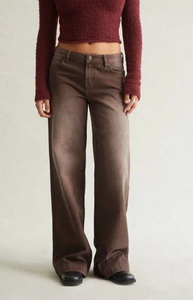 Casey Low Rise Baggy Jeans Button Pocket Brown