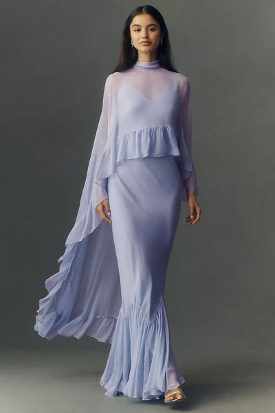 Geisha Designs Leigh Chiffon Slip Maxi Dress With Ruffle Cape