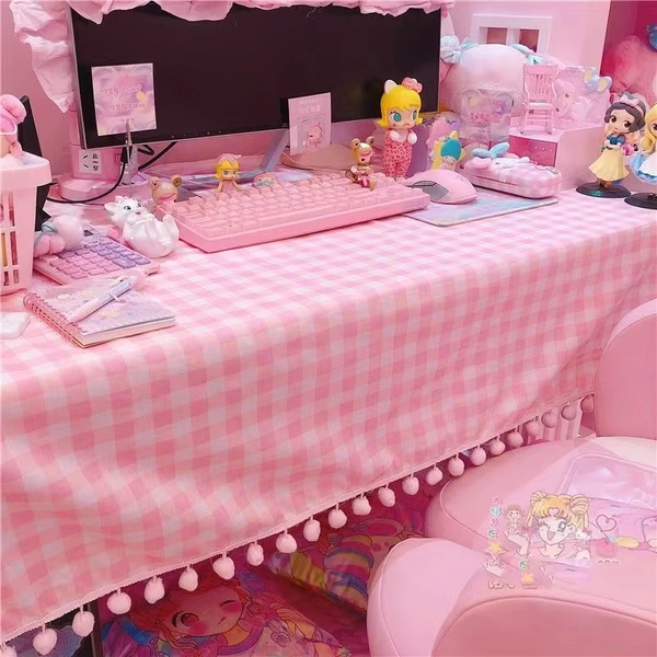 2023 Girls Hot Pink Tablecloth Ins Cute Plaid Desk Cloth Dormitory Computer Wallpaper Mat New Kawaii Room Decoration Table Cover - AliExpress 
