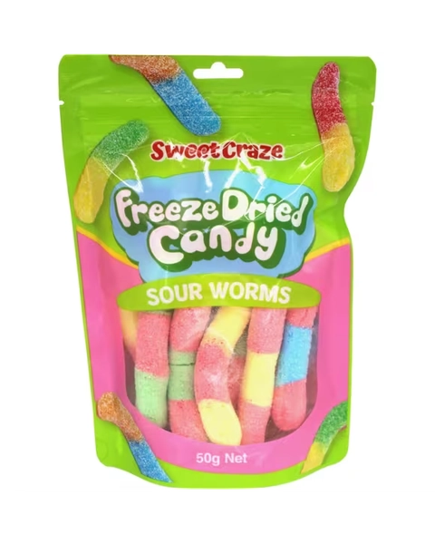 Sweet Craze Sour Worms Freeze Dried Candy 50g