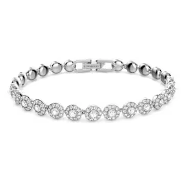 Una Angelic bracelet, Round cut, Small, White, Rhodium plated