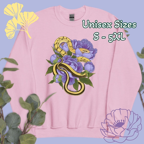 Chinese Beauty Snake and Peonies Sweatshirt Reptile Floral Art