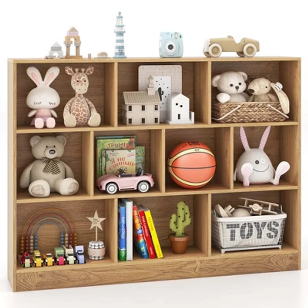 Costway 10-Cube Bookcase 41" Wooden Toy Storage Organizer for Kids Bookshelf Natural