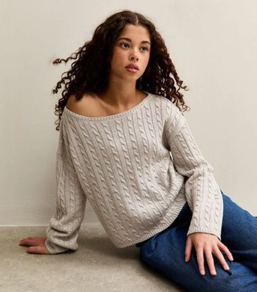 Girls Mid Grey Cable Knit Jumper