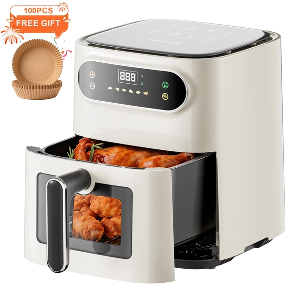 Hicloud 7.5QT Air Fryer, 1600W Multifunction Airfryer with Visible Window, Adjustable Time＆Temperature, Nonstick, 85% Less Oil, 100Pcs Liner - Walmart.com