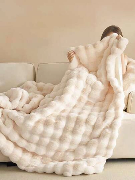 1pc Double-Sided Plush Blanket, Soft Warm Faux Fur Luxury Style Throw For Multi-Purpose Use In Living Room, Bedroom And Sofa