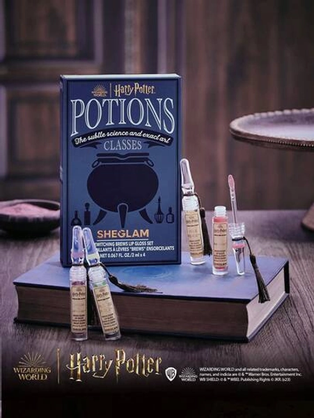 Harry Potter™ X SHEGLAM Bewitching Brews Lip Gloss Set  4 Pcs/Set High Shine Finish Lip Oil Set Shine Glitter Moisturizing Liquid Lipstick Kit Reduce Lip Fine Lines Smooth Lip Care Lip Gloss Brand Beauty Makeup Face Paint Cosmetic For Women Girls Perfect For Fall Winter Ideal For Y2K Fancy Fashion Suitable For Birthday Christmas Present Party Ready Best Color