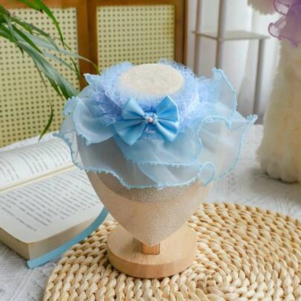 1PC Luxury Fluffy White Kitten Cat With Blue Eyes Wearing Sky Blue Ruffle Pearl Bow Collar, Cute Princess Pet Photoshoot Prop, Aesthetic Cat Lovers Gift - Size S