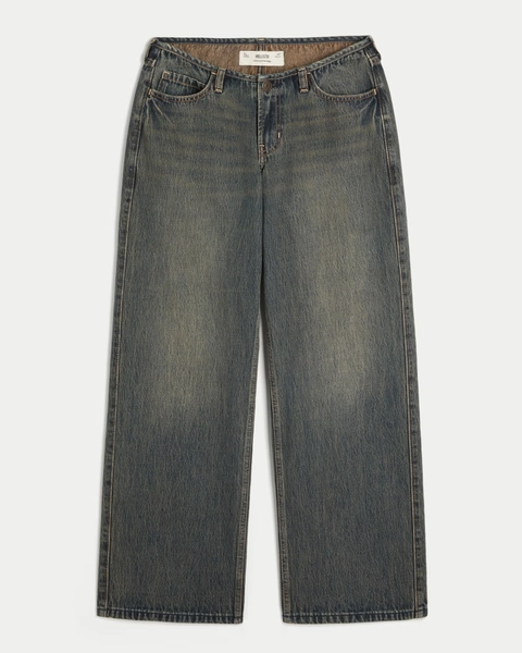 Ultra Low-Rise Mini Waistband Dark Wash Baggy Jeans