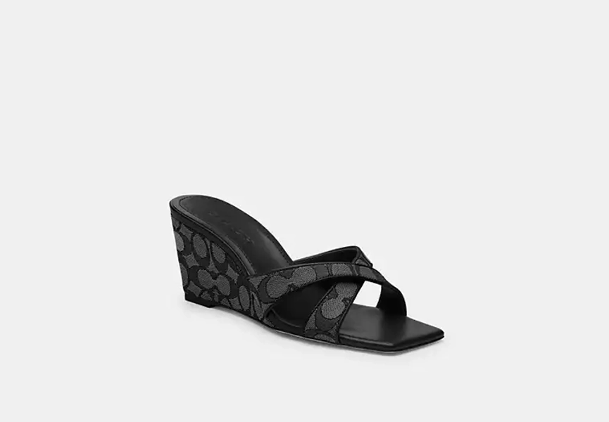 Smoke Coal/Black Wedge Sandal In Signature Jacquard