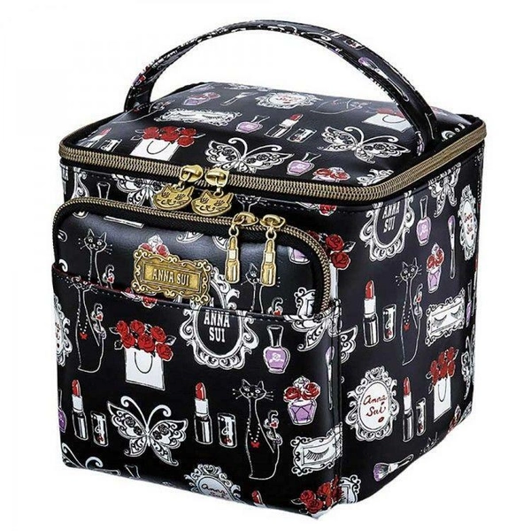 Anna Sui Vanity Mini Pouch 2 Size Set Black Butterflies Cat Makeup Tools Japan
