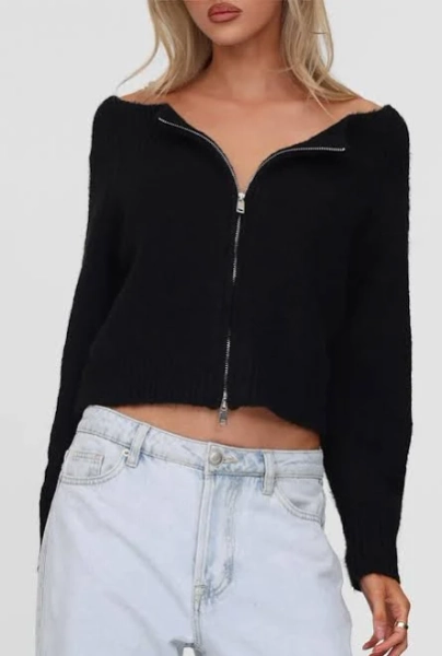 Tiger Mist Women's Lunette Zip Sweater in Black - Size XS