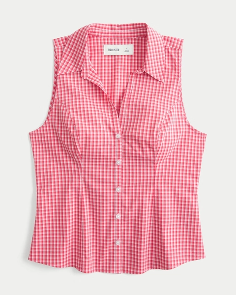 Button-Through Sleeveless Shirt