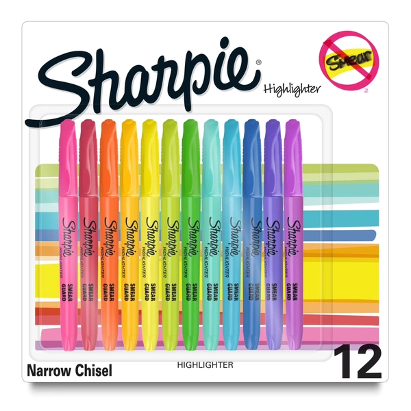 Sharpie Pocket Highlighters, Assorted, Chisel Tip, 12 Count - Walmart.com