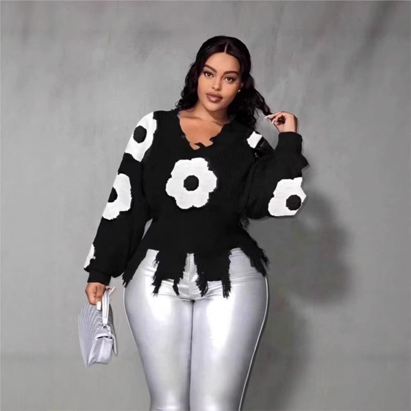 Fashion Ripped Knitted Long-sleeved Women Top Autumn Winter Casual O Neck Embroidered Jacquard Irregular Female Pullover Sweater - AliExpress 200000345