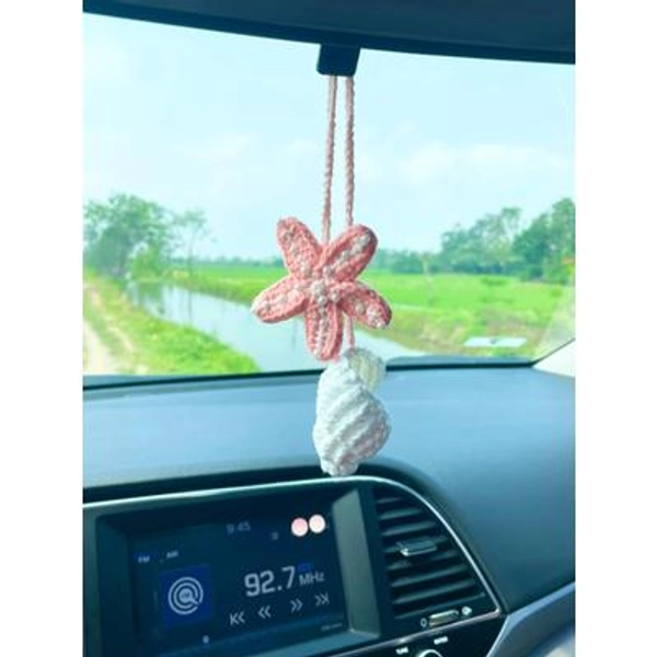 Crochet Starfish Car Hanging, Seashell Rearview Mirror Charm, Cute Beach Car Decor, Handmade Coastal Ornament, Summer Gift for Her