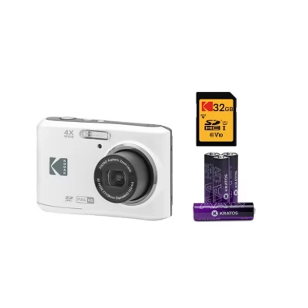 Kodak PIXPRO FZ45 Digital Camera (White) with 32GB SD Card and 4 AA Batteries