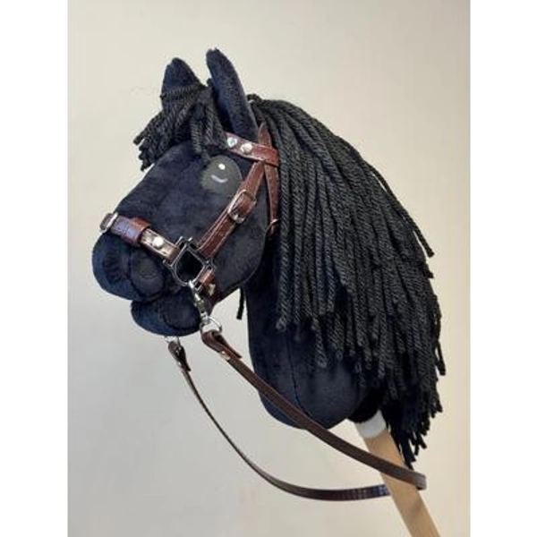 Black Hobby Horse with Detachable Stick - Minky Fur, Yarn Mane