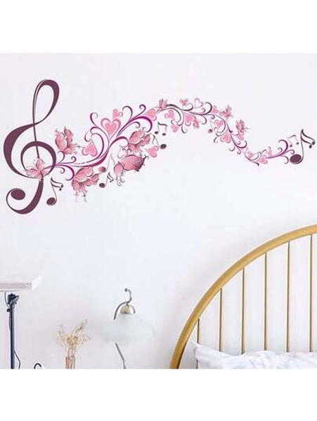 1pc Wall Stickers Music Flowers Musical Notes Decorative Stickers PVC Stickers Removable Self-Adhesive Easy To Tear Stickers Home Decoration Make Your Life Refreshed Holiday Decoration Stickers Birthday Graduation Gifts Wall Decor Room Decor