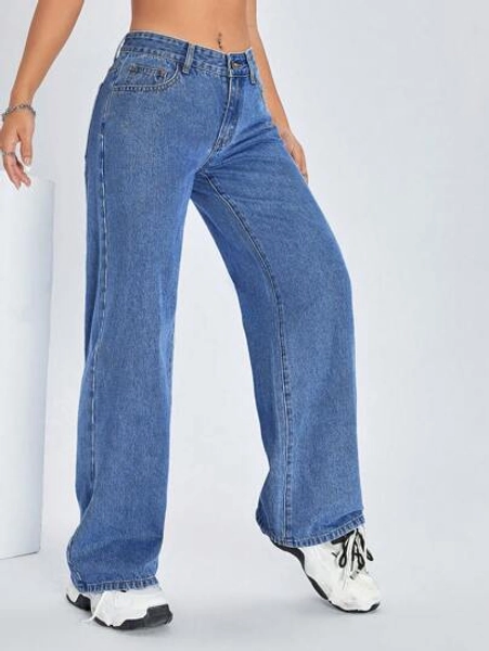 SHEIN ICON Solid Wide Leg Jeans