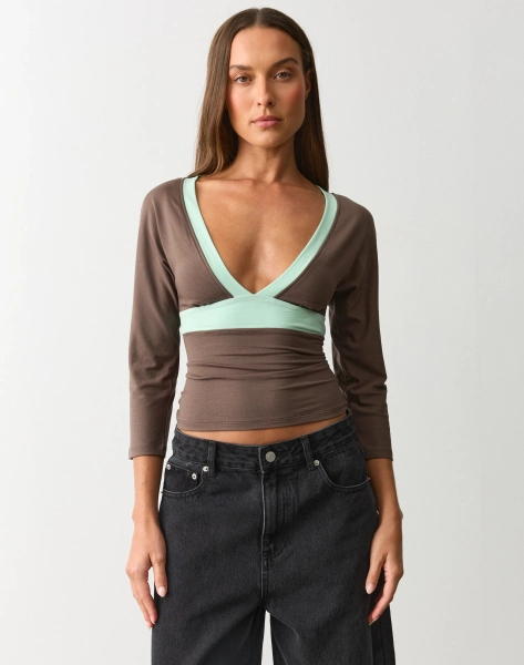 V Neck Three Quarter Sleeve Top
